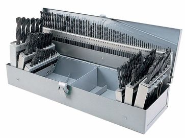 115-ชิ้น Ti-Coated HSS บริดบิต ตั้งอยู่ในกล่องโลหะ