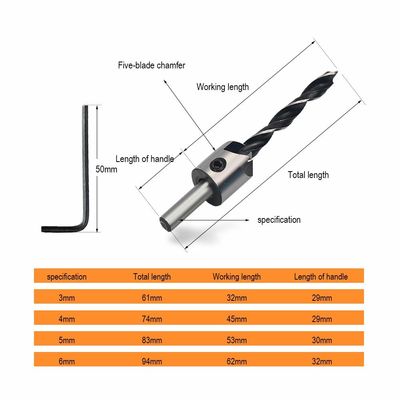 HSS Brad Point Countersink Drill Bit Set 5 ชิ้น DIN/ANSI