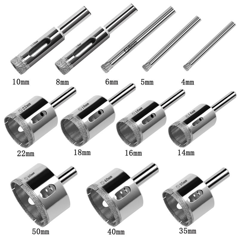 12pc Diamond Core Drill Bit Set 4-50mm สําหรับกระจกกระจกเซรามิก
